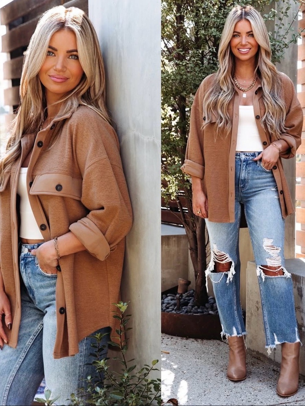 Vici Camel Brown Button-Front Shacket